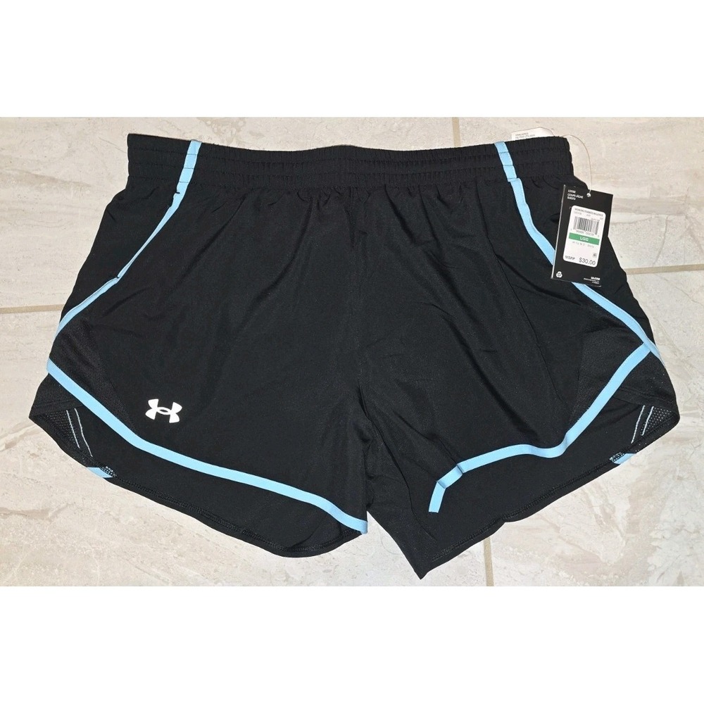 Under Armour Fly By 3" Shorts Womens Large Black Teal Running Mesh Line NWT
